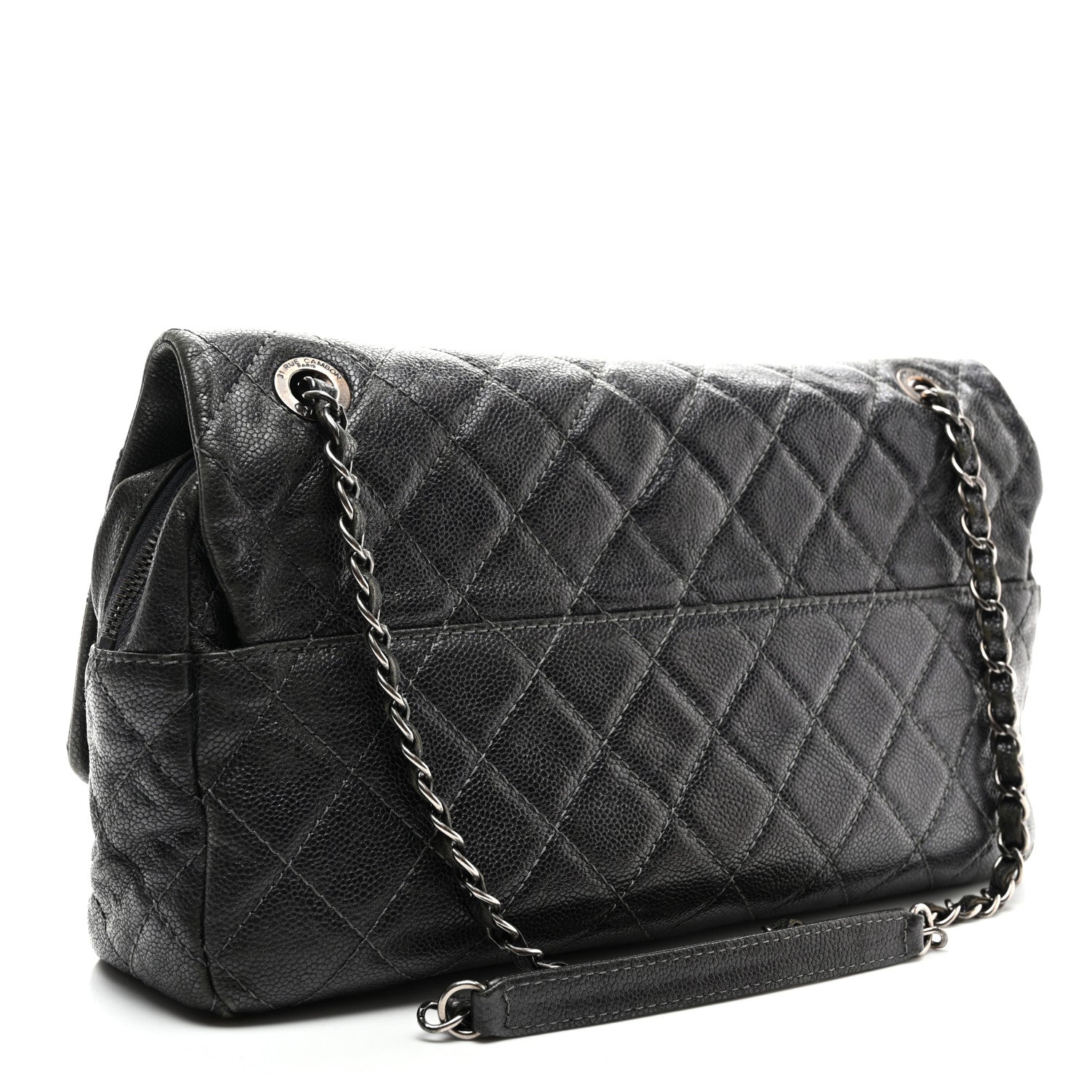 Iridescent Caviar Quilted Jumbo Easy Flap Grey
