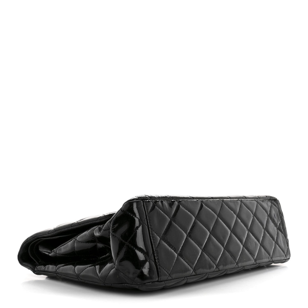 Patent Quilted Maxi Double Flap Black