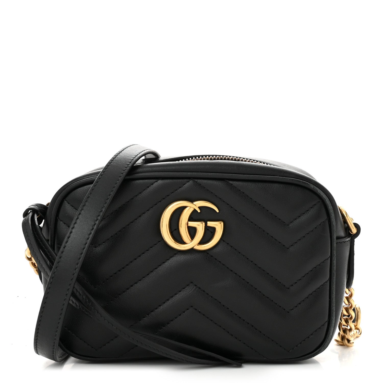 Calfskin Matelasse Mini GG Marmont Chain Shoulder Bag Black