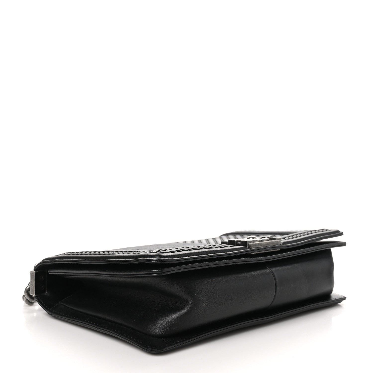 Calfskin Chevron Quilted New Medium Braided Boy Flap Black