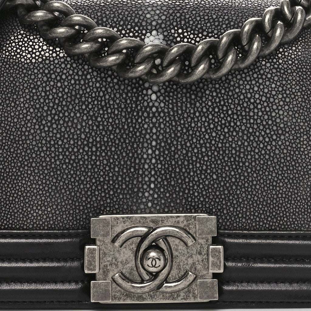 Galuchat Stingray Small Boy Flap Black Silver