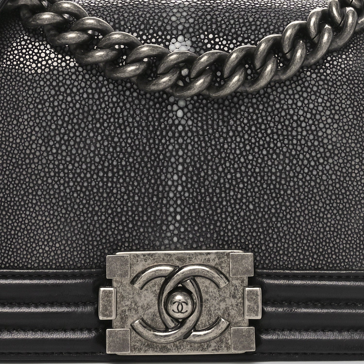 Galuchat Stingray Small Boy Flap Black Silver