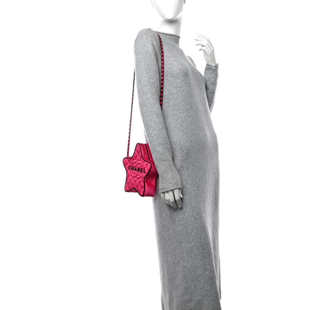 Satin Quilted Walk Of Fame Star Bag Fuchsia Black