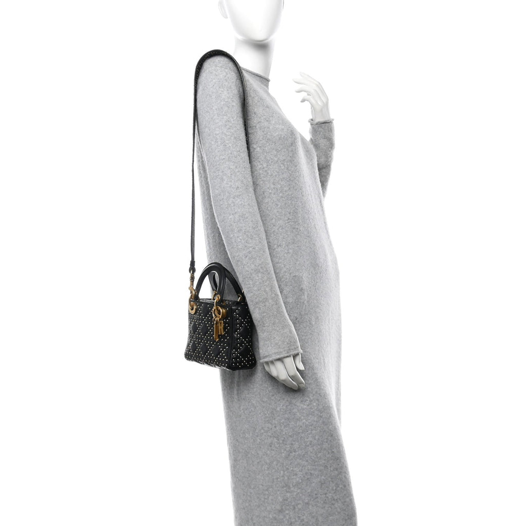 Lambskin Studded Mini Supple Lady Dior Black