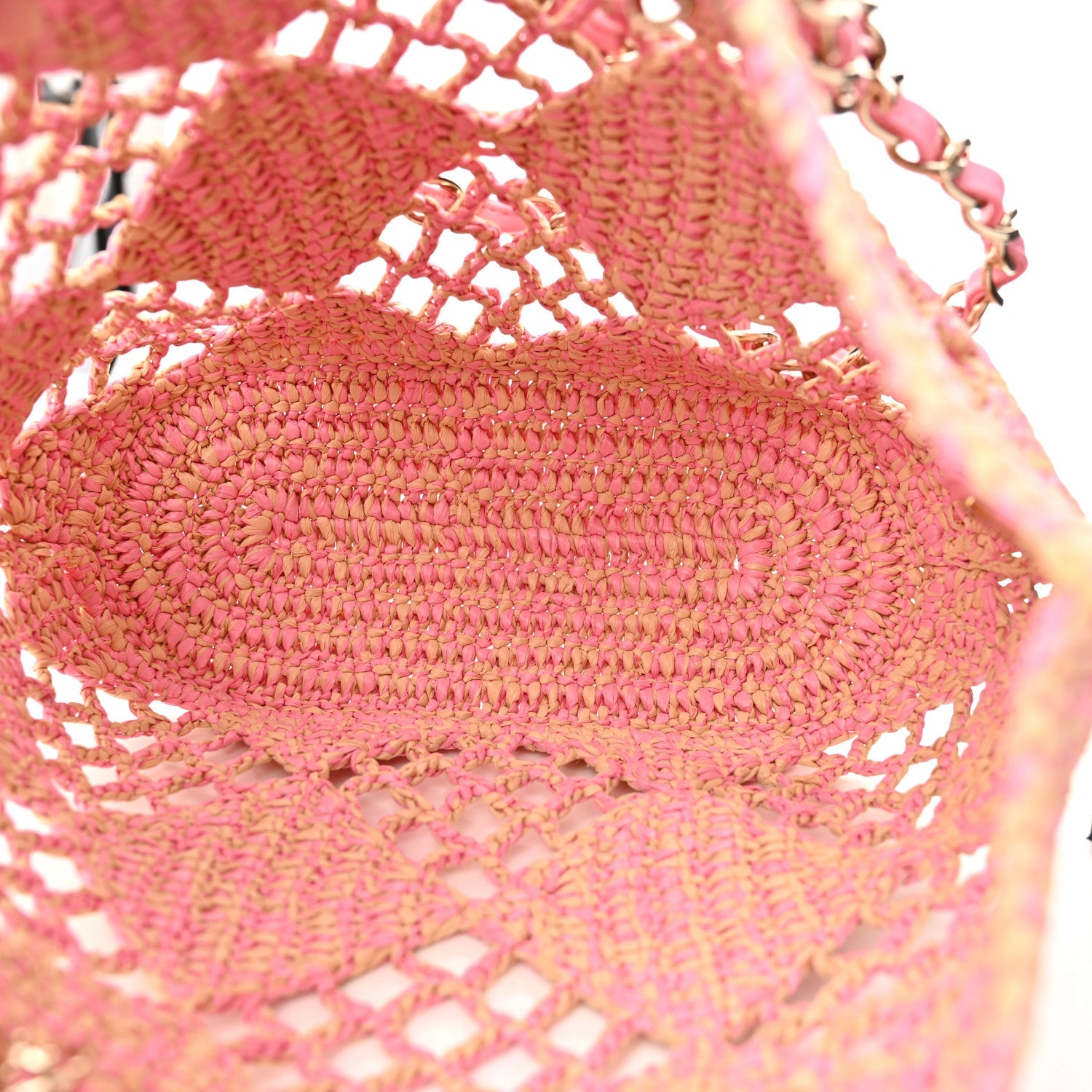 Raffia Effect Braided Small Shopping Bag Beige Pink