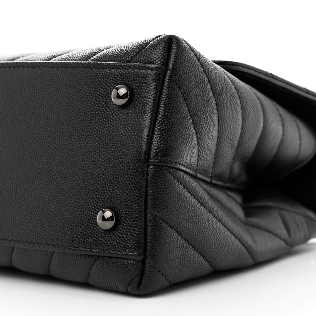 Caviar Chevron Quilted Small Coco Handle Flap So Black