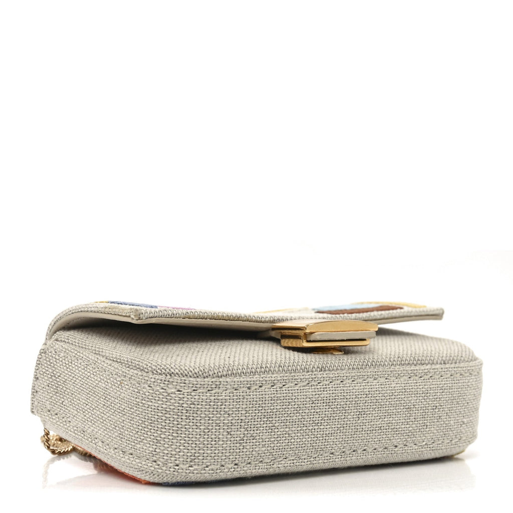 Canvas Vitello King FF Multicolor Embroidered Nano Baguette Charm Multicolor