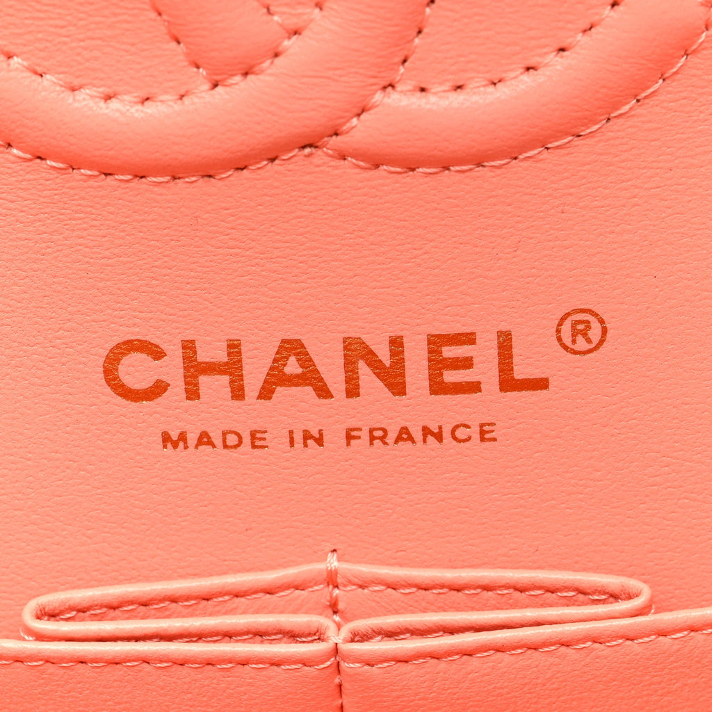 Lambskin Quilted Small Double Flap Light Orange