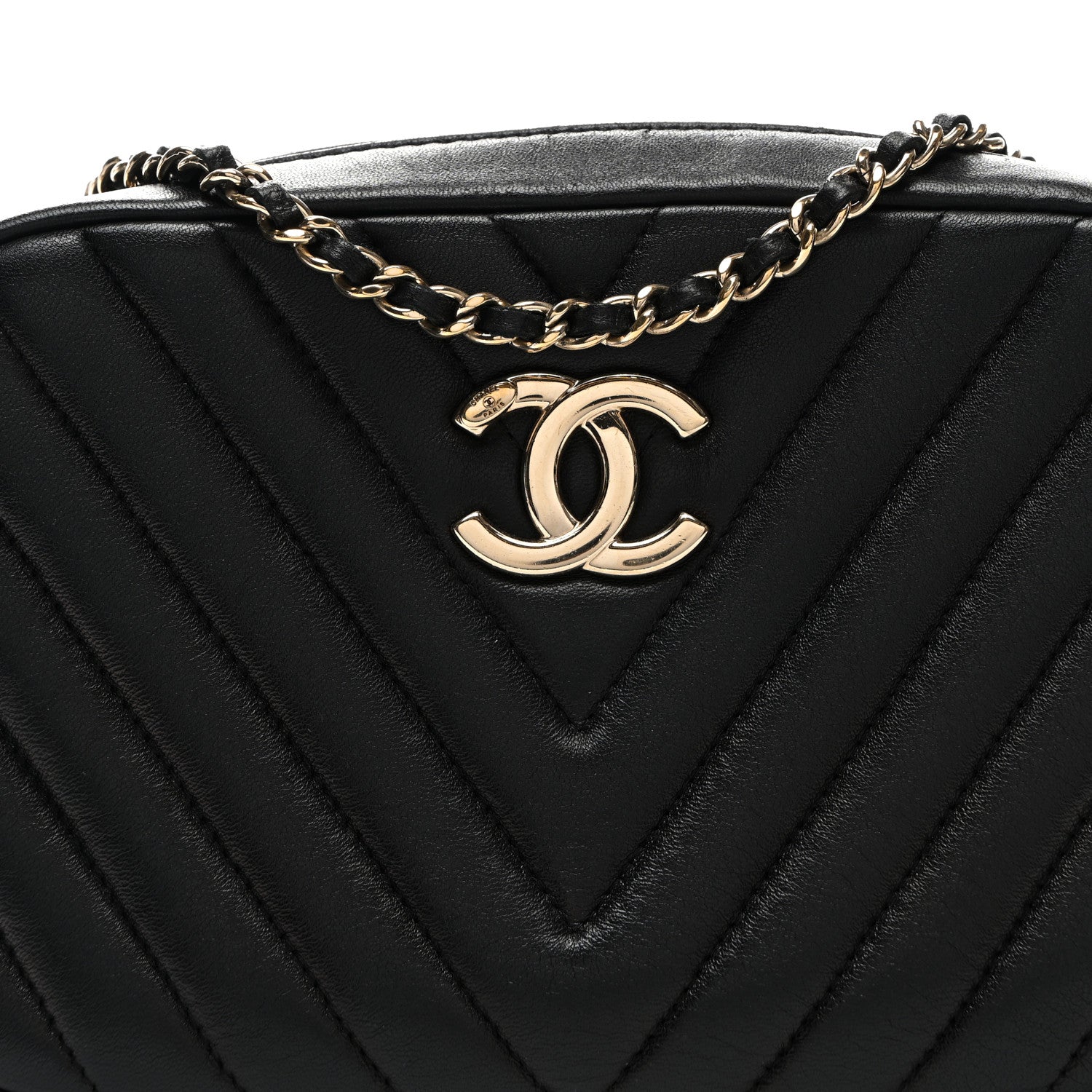 Lambskin Chevron Quilted Camera Case Black