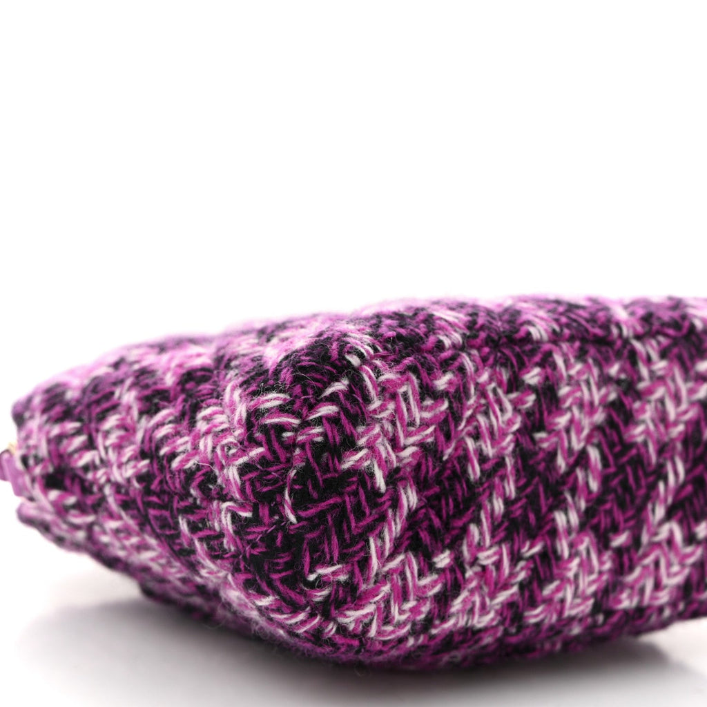 Tweed Quilted Mini Clutch With Chain Purple