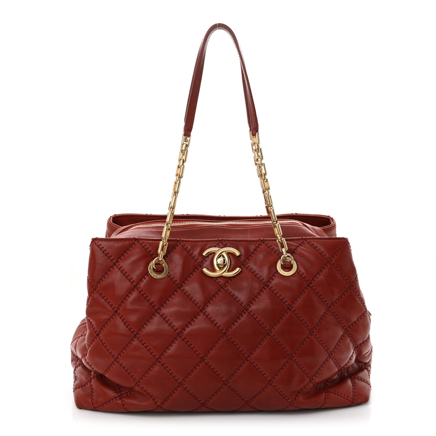 Calfskin Quilted Medium Retro Chain Tote Red