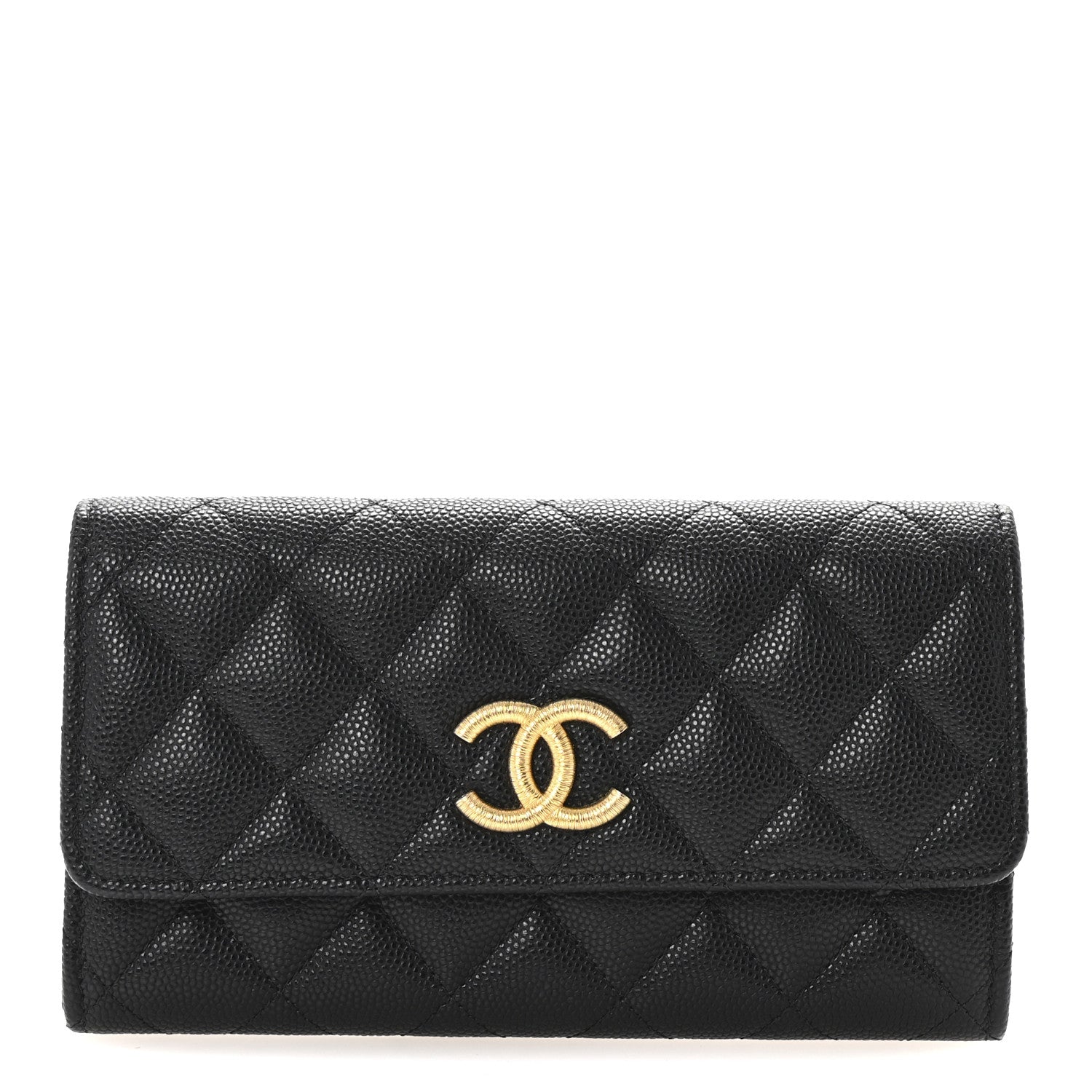 Caviar Quilted Textured CC Flap Wallet Black