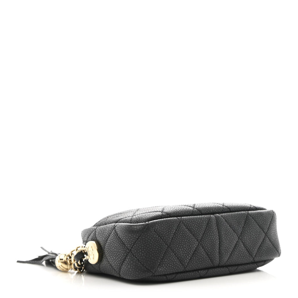 Iridescent Caviar Quilted Mini Coco Tassel Camera Case Black