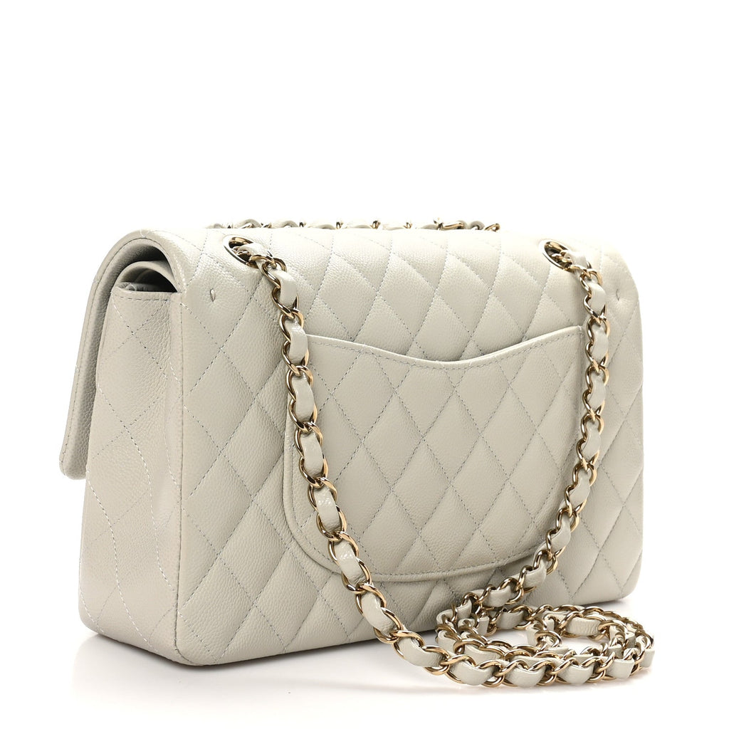 Caviar Quilted Medium Double Flap Grey