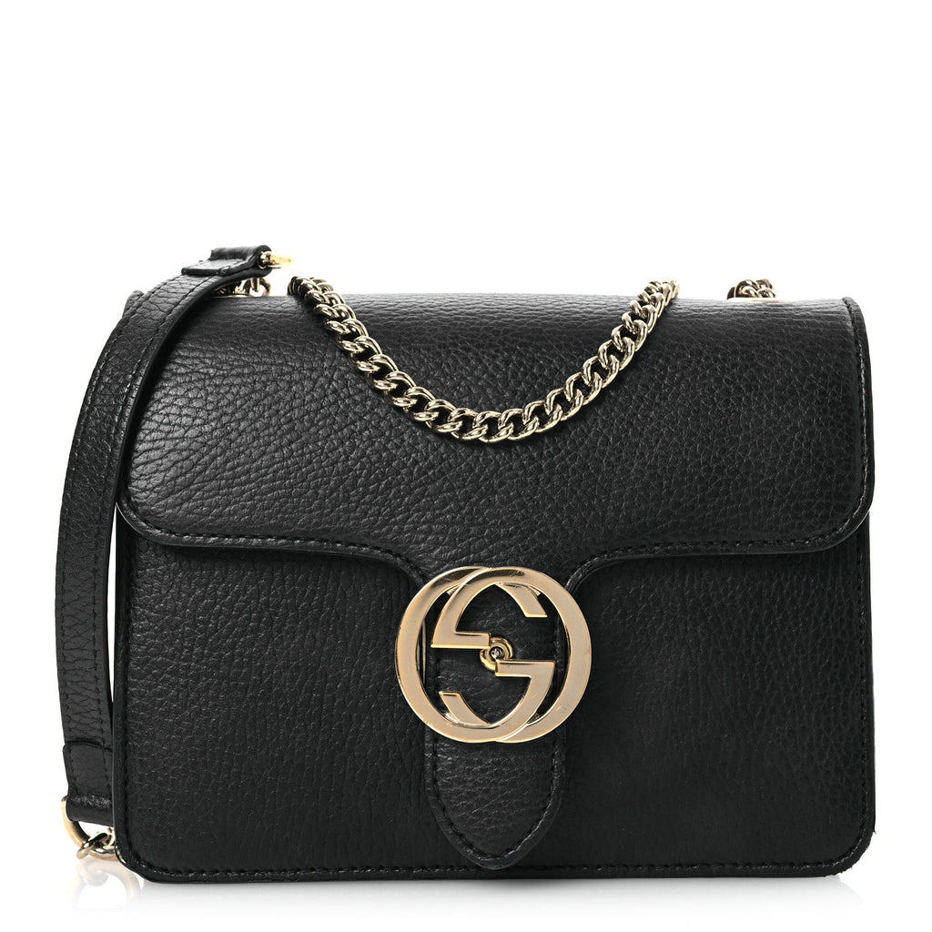 Dollar Calfskin Small Interlocking G Shoulder Bag Black