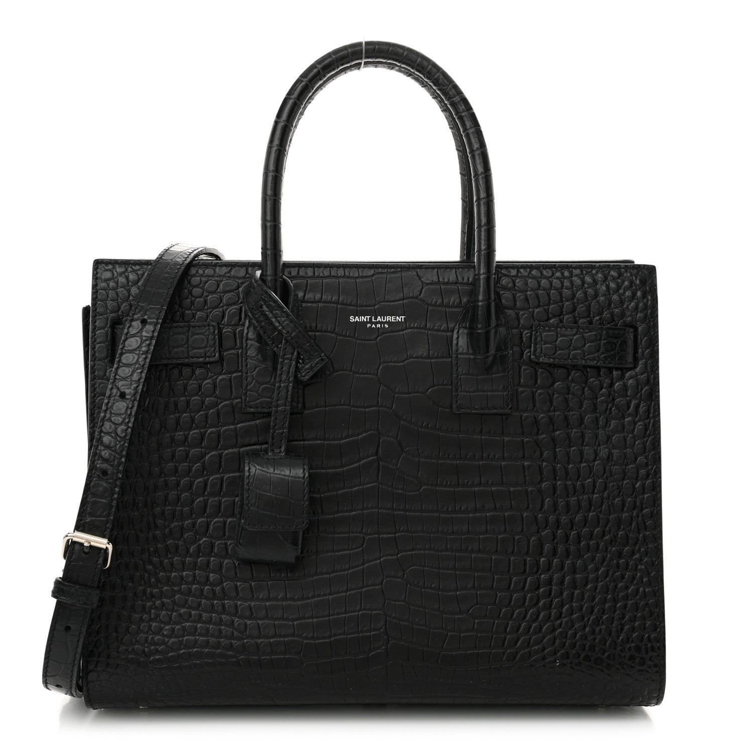Calfskin Crocodile Embossed Baby Sac De Jour Black