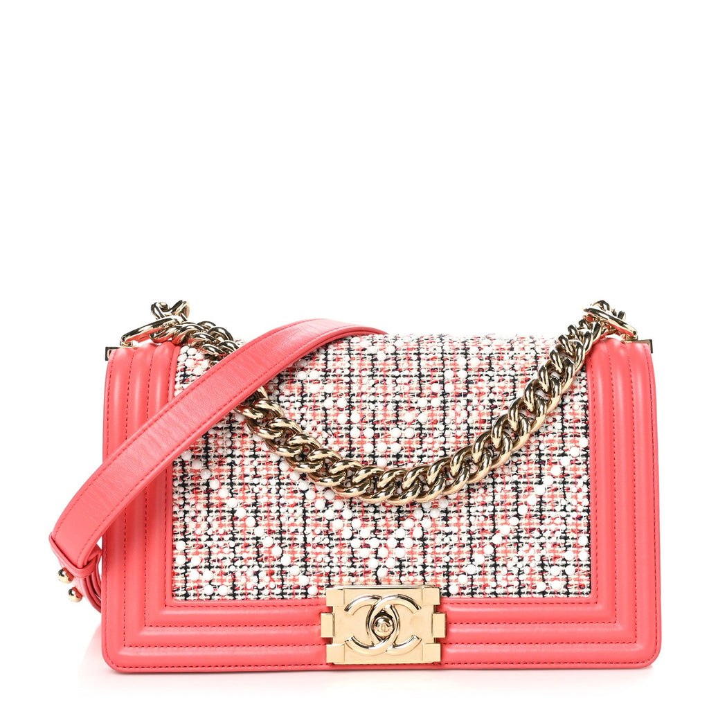 Lambskin Tweed Pearl Chevron Medium Boy Flap Pink