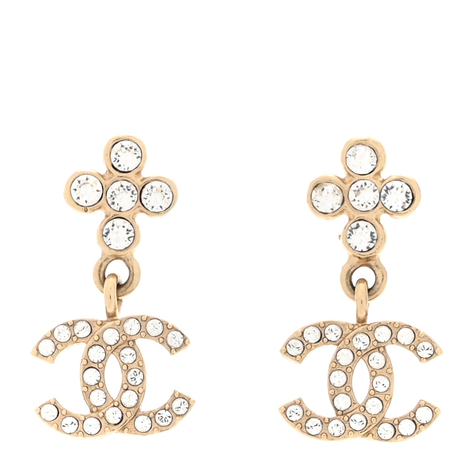 Crystal CC Cross Drop Earrings Gold