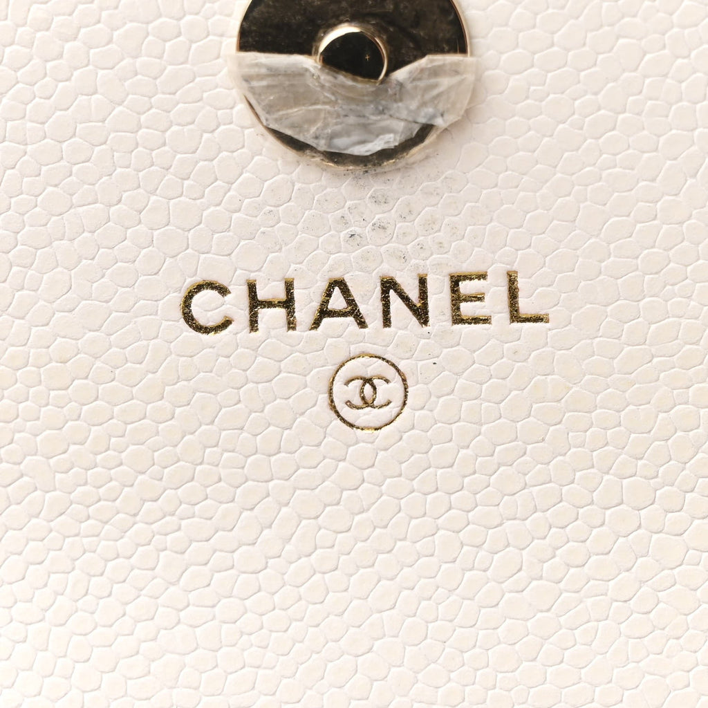 Caviar Quilted Business Affinity Clutch With Chain Flap White