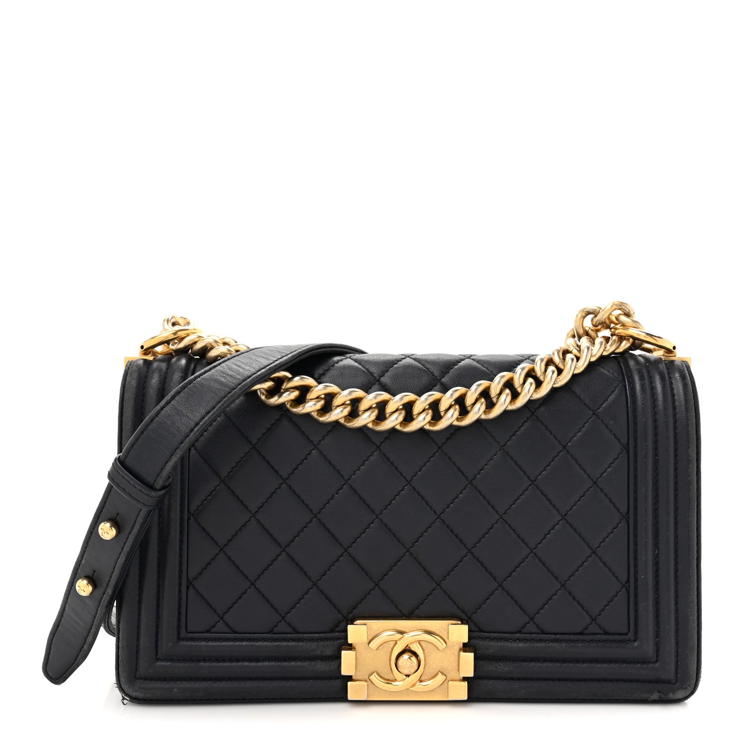 Lambskin Quilted Medium Boy Flap Dark Navy