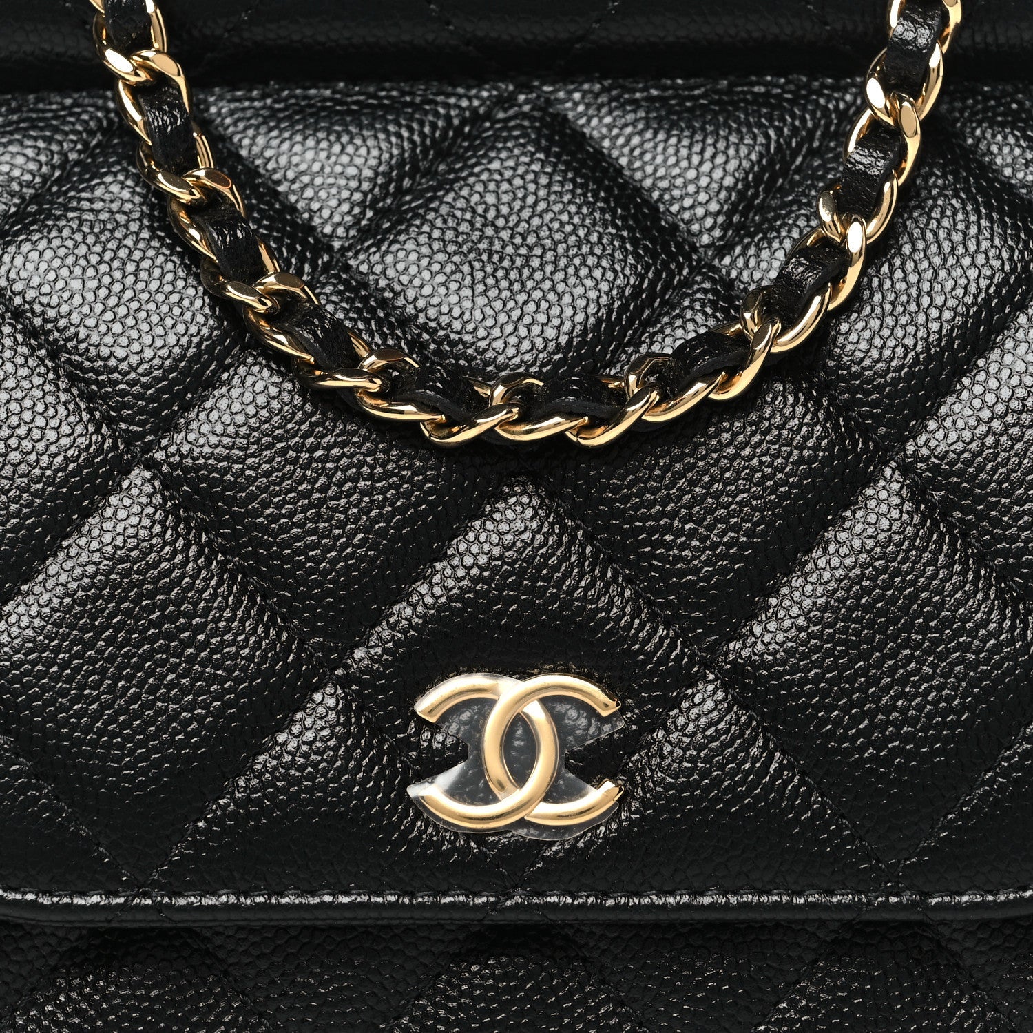 Caviar Quilted  Mini Flap Clutch With Chain Black