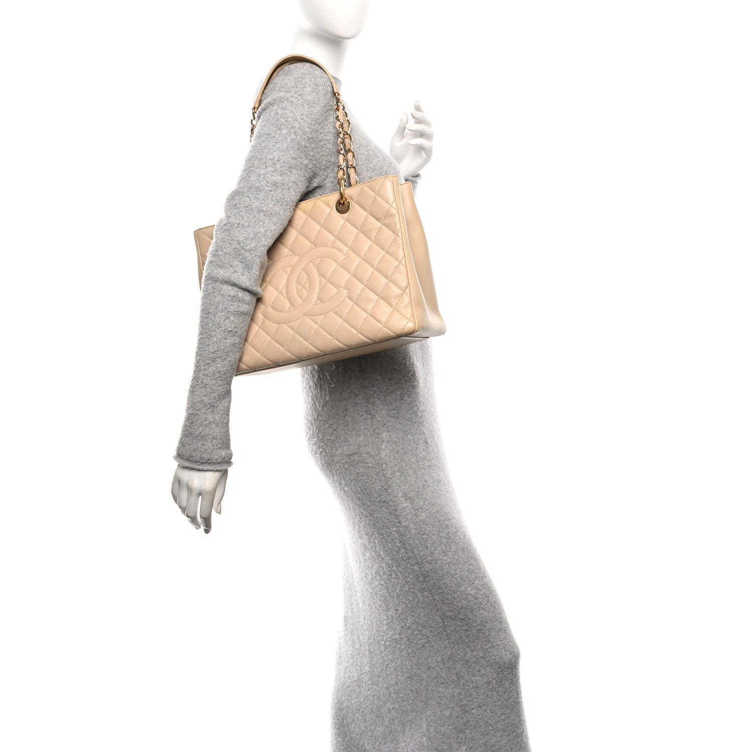 Caviar Quilted Grand Shopping Tote GST Beige Clair