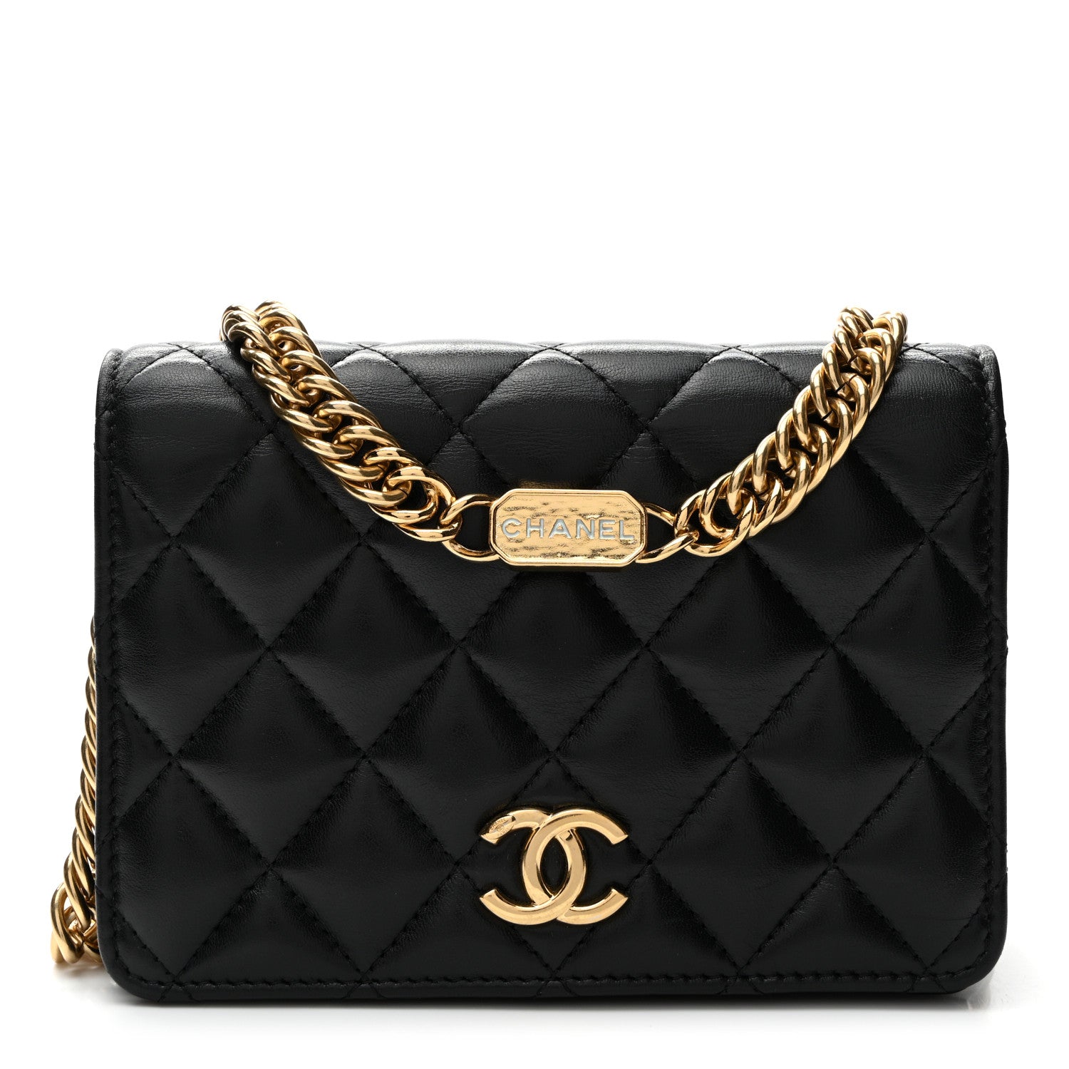 Lambskin Quilted Enamel Logo Chain WOC Black