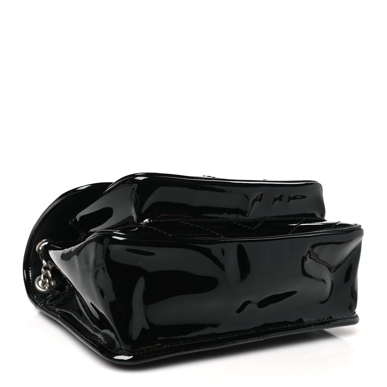 Faux Patent Matelasse Monogram Medium Niki Chain Satchel Black