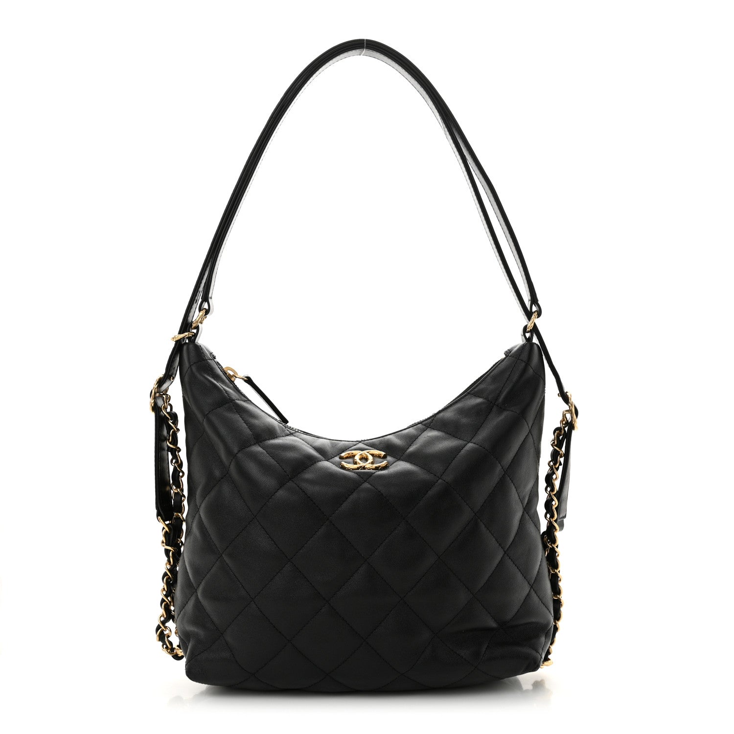Lambskin Quilted Maxi Hobo Black