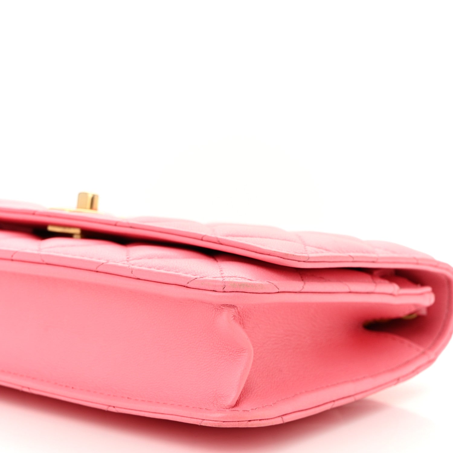 Lambskin Quilted CC Pearl Crush Wallet on Chain WOC Pink