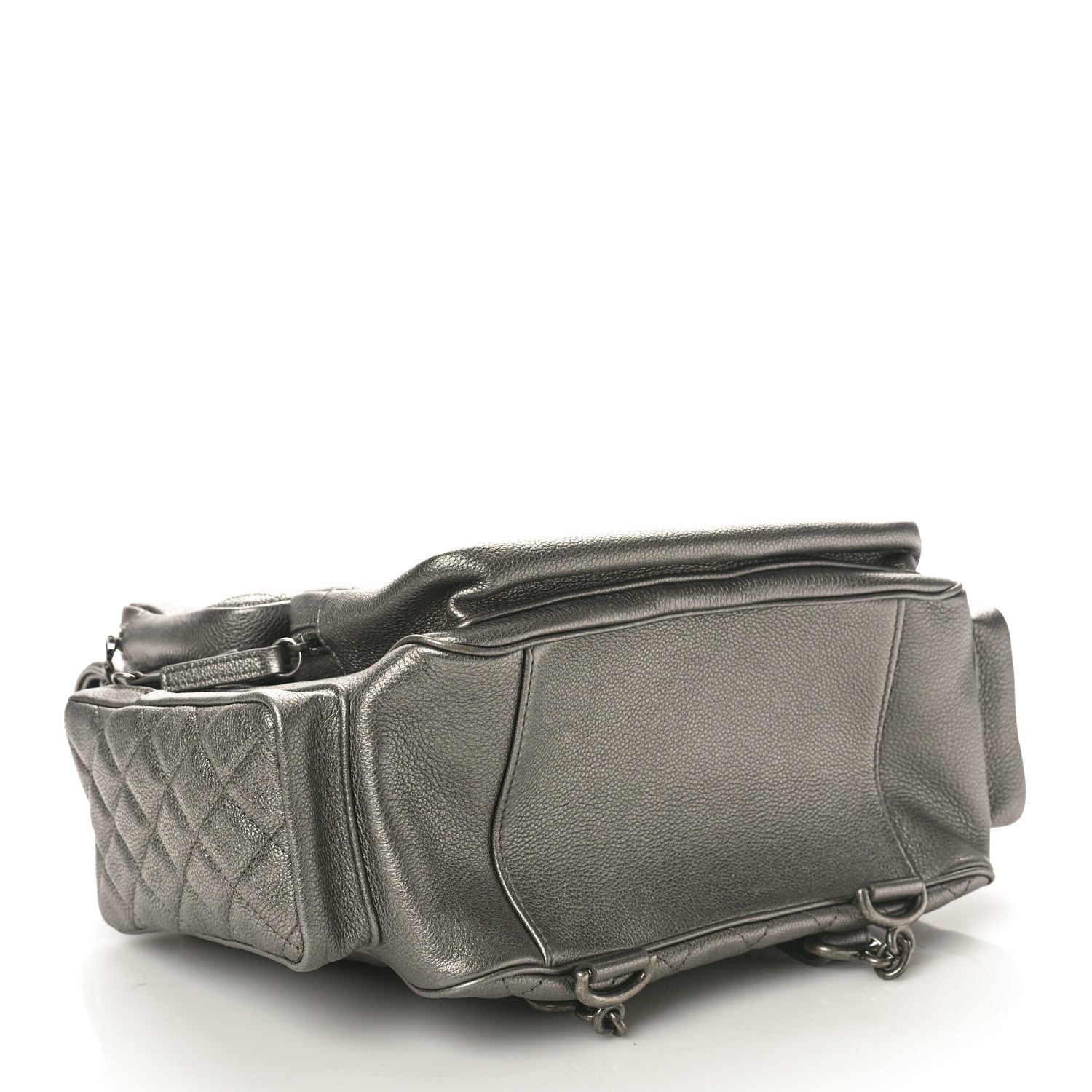 Metallic Grained Calfskin Quilted Large Casual Rock Backpack Charcoal