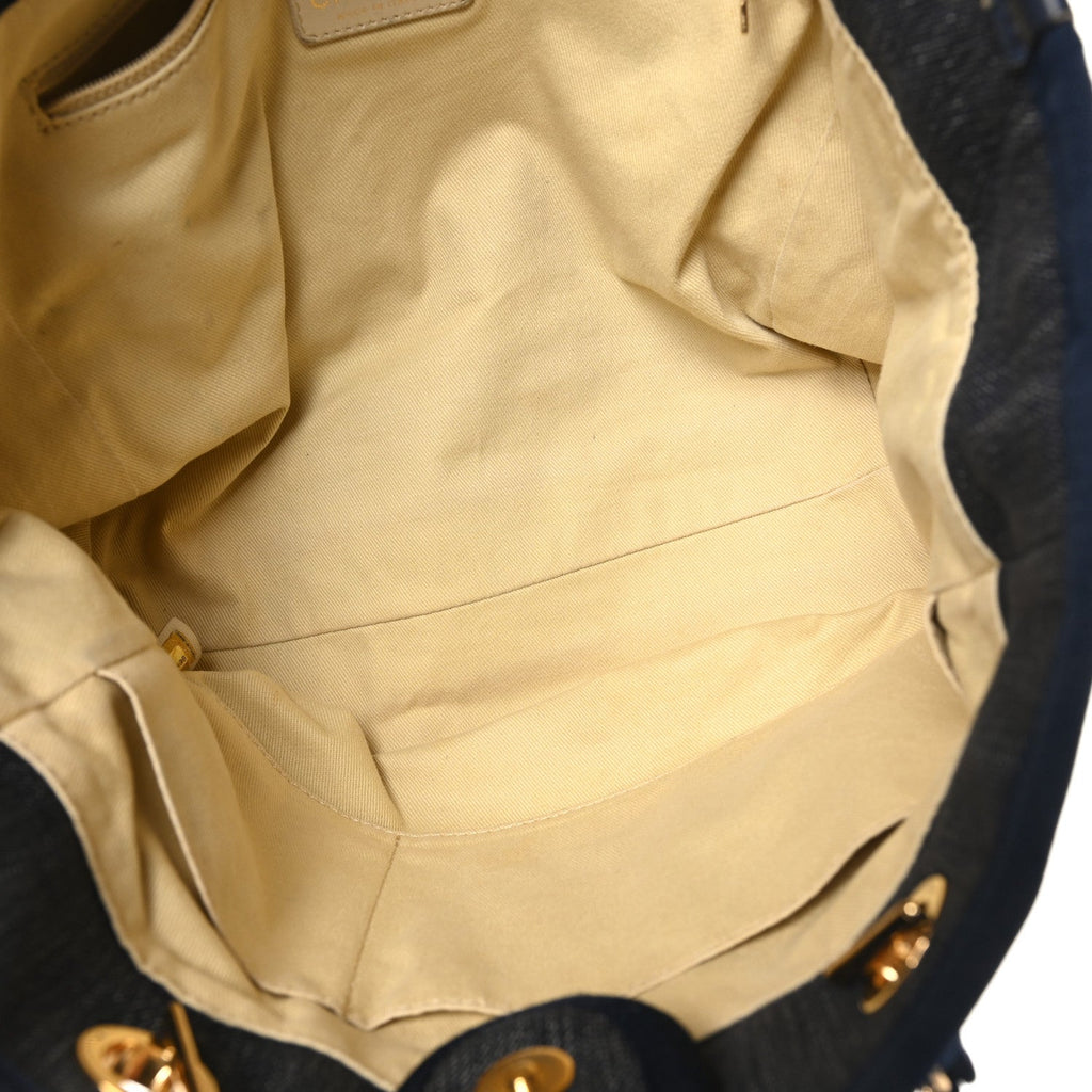 Lurex Canvas Small Deauville Tote Navy Blue Gold