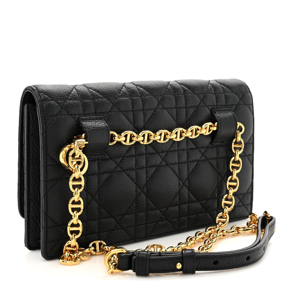Supple Calfskin Cannage Caro Belt Pouch with Chain Black