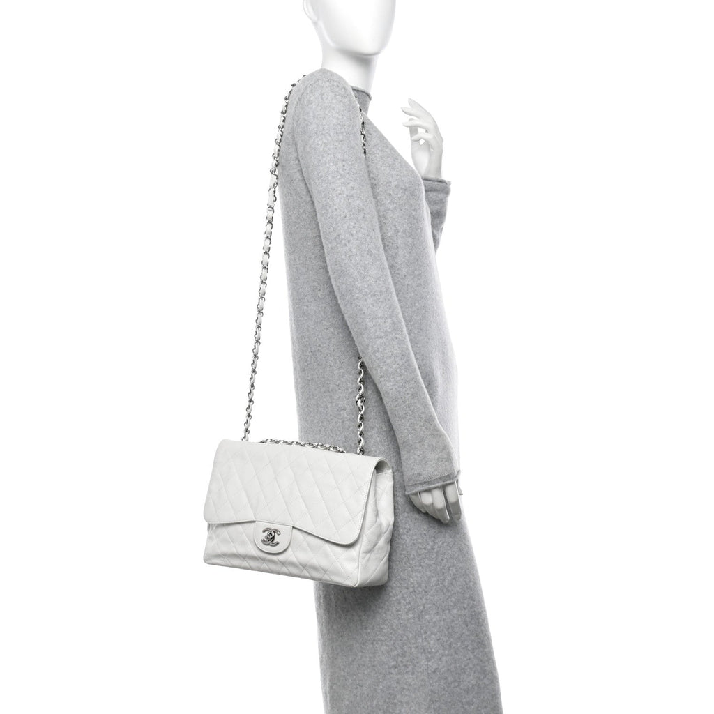 Caviar Quilted Jumbo Single Flap White