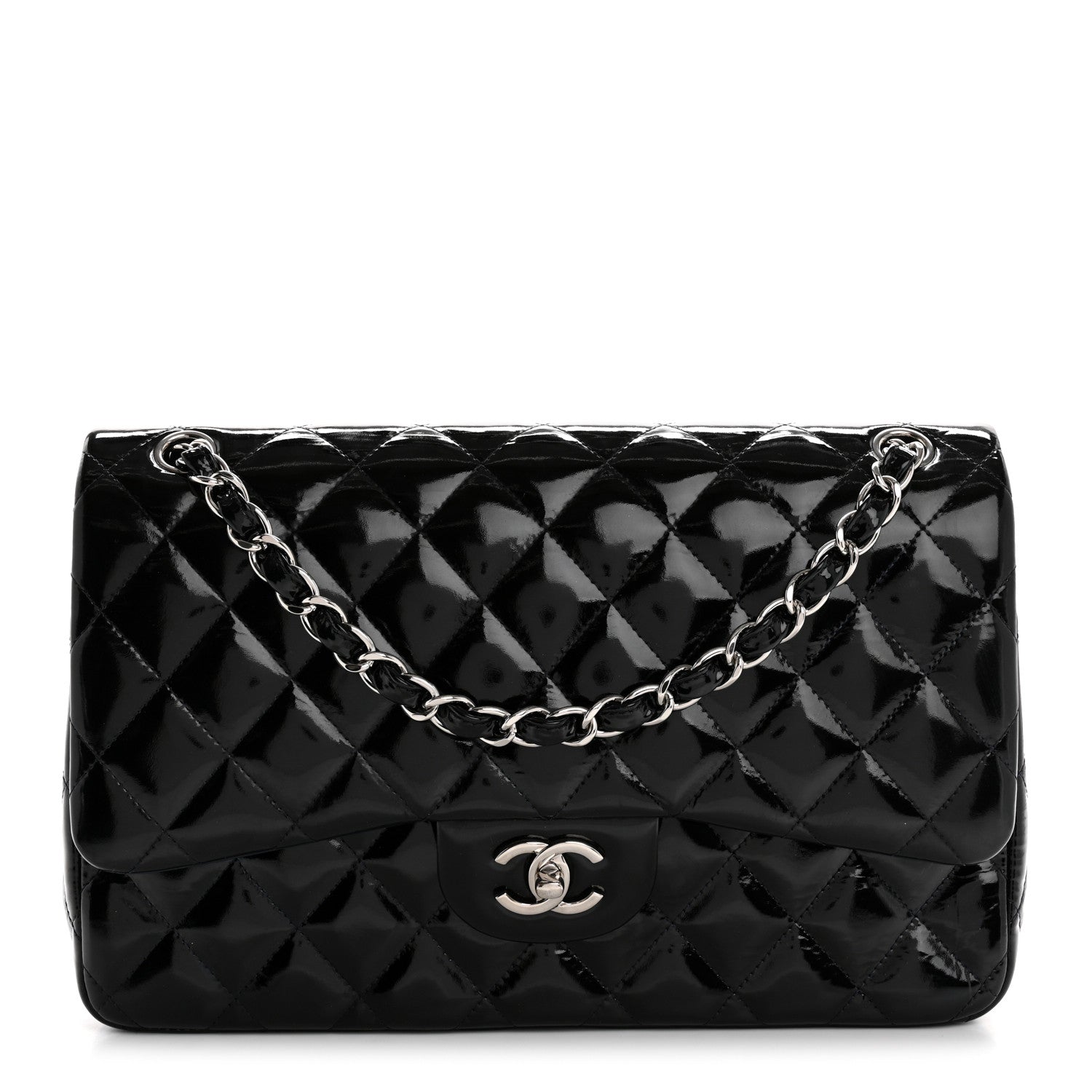Patent Quilted Jumbo Double Flap Navy Blue