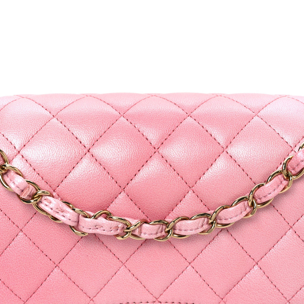 Metallic Goatskin Ombre Quilted Medium Double Flap Pink
