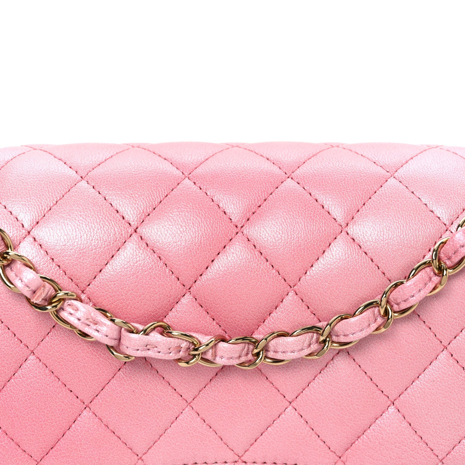 Metallic Goatskin Ombre Quilted Medium Double Flap Pink