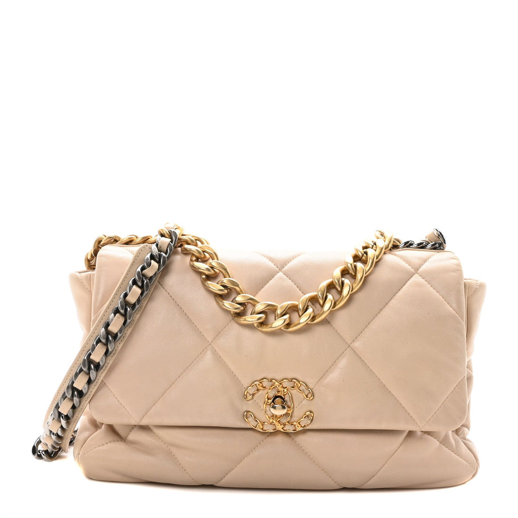 Lambskin Quilted Large Chanel 19 Flap Beige