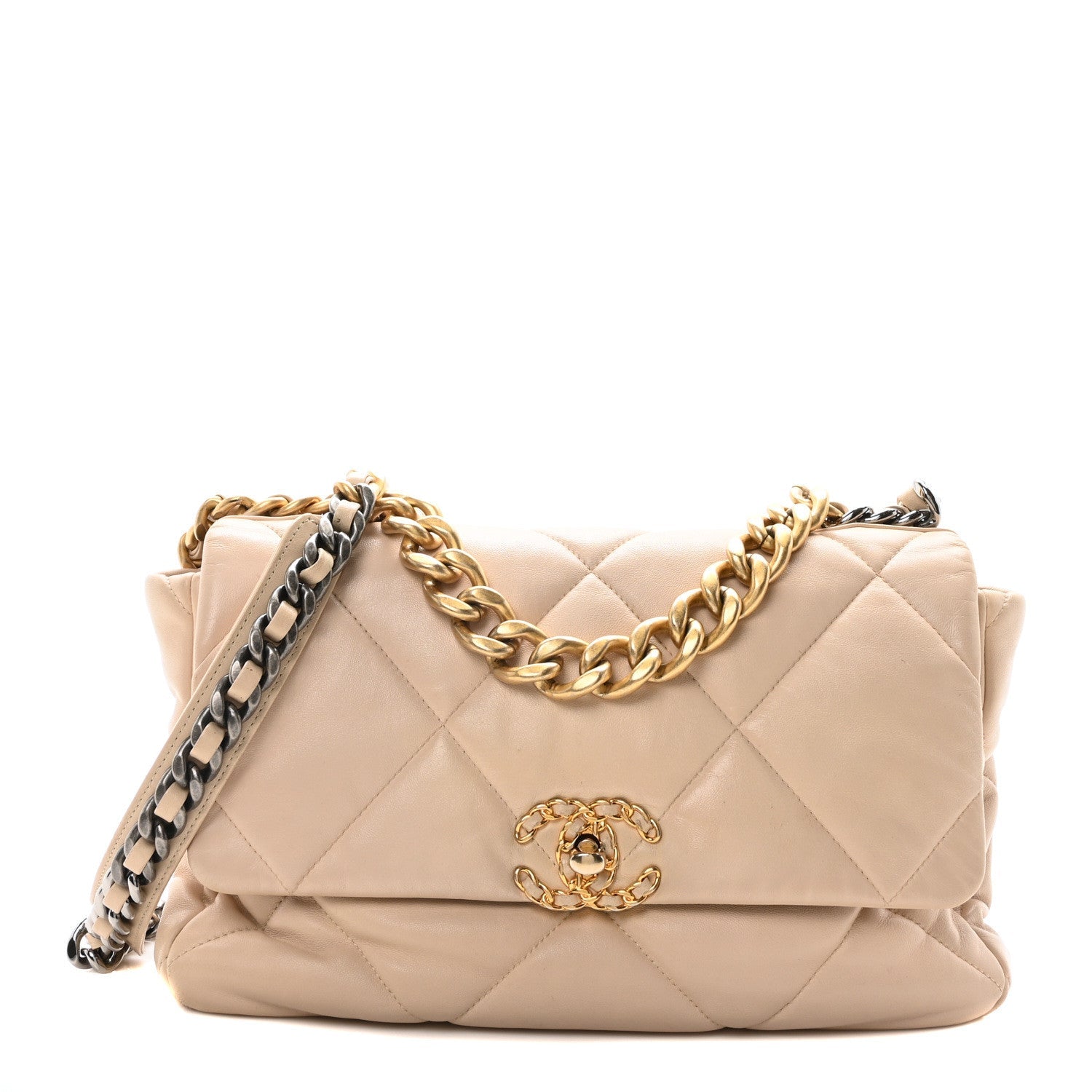 Lambskin Quilted Large Chanel 19 Flap Beige
