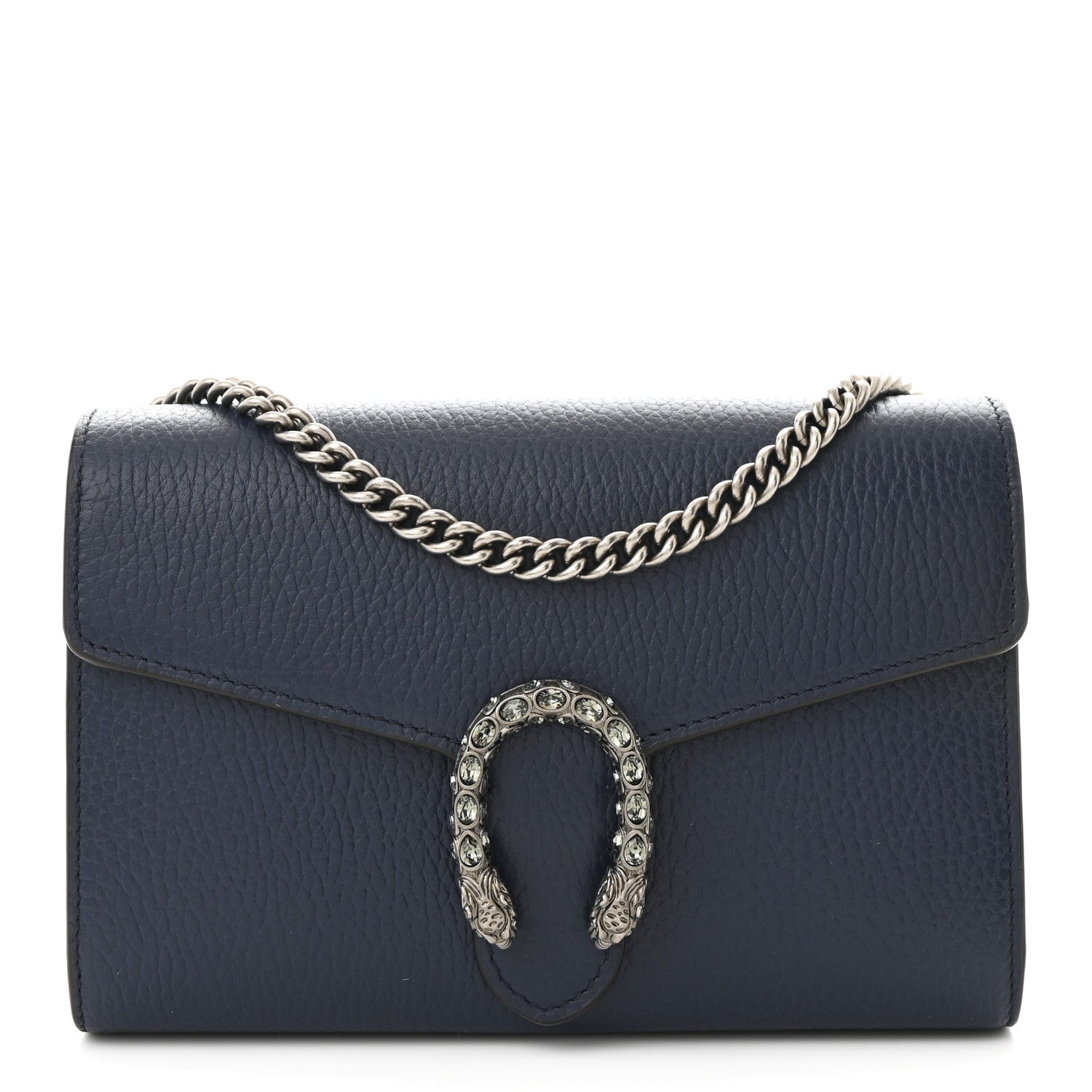 Dollar Calfskin Crystal Mini Dionysus Chain Wallet Blue Agata Black Diamond