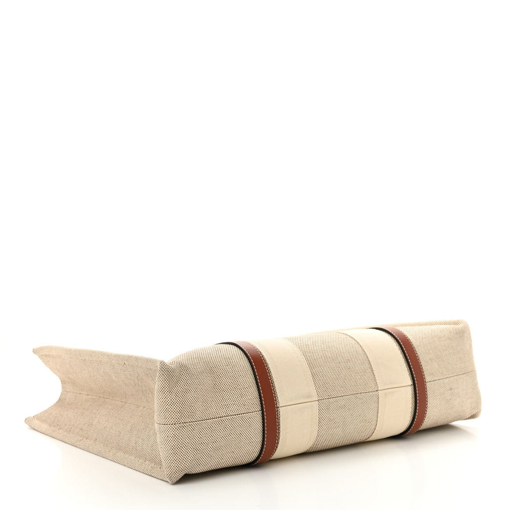 Cotton Calfskin Large Woody Ribbon Tote White Brown