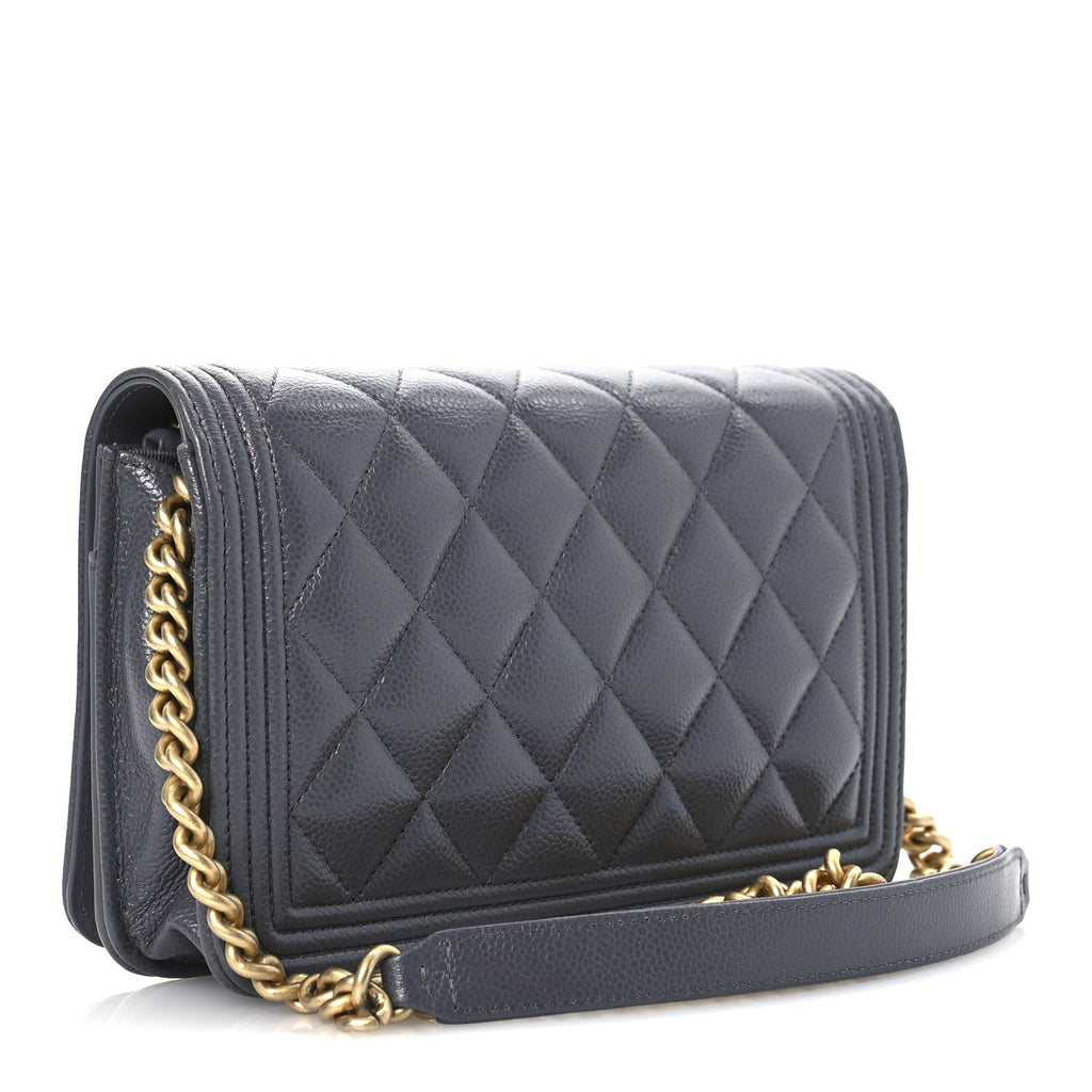 Caviar Quilted Boy Wallet On Chain WOC Grey