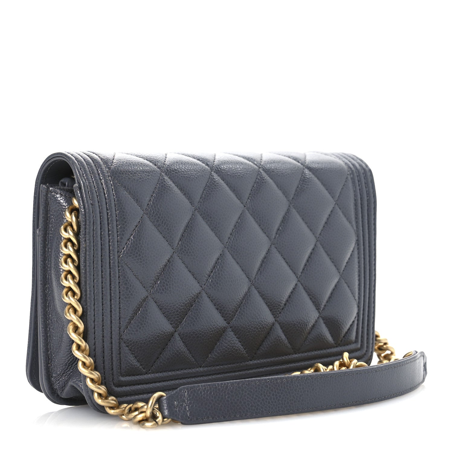 Caviar Quilted Boy Wallet On Chain WOC Grey