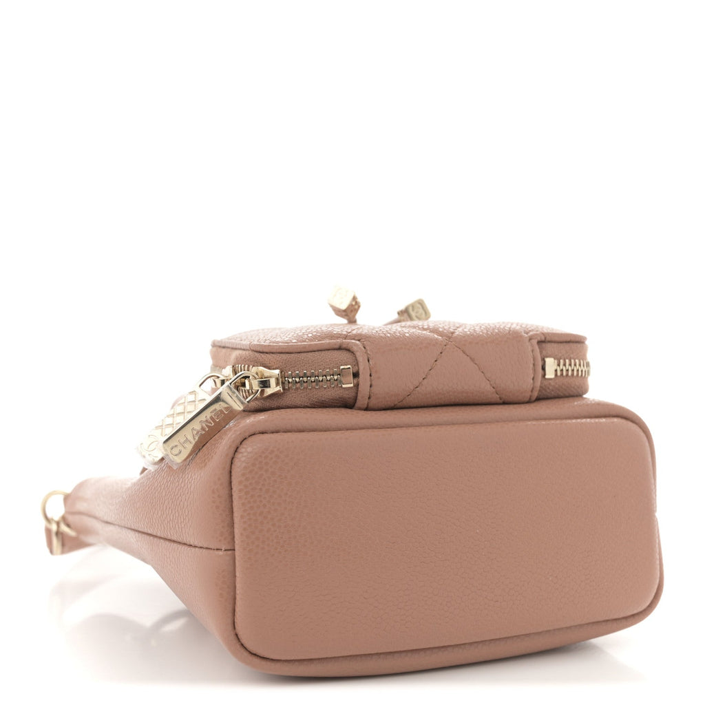 Shiny Grained Calfskin Quilted Mini Clutch With Chain Brown