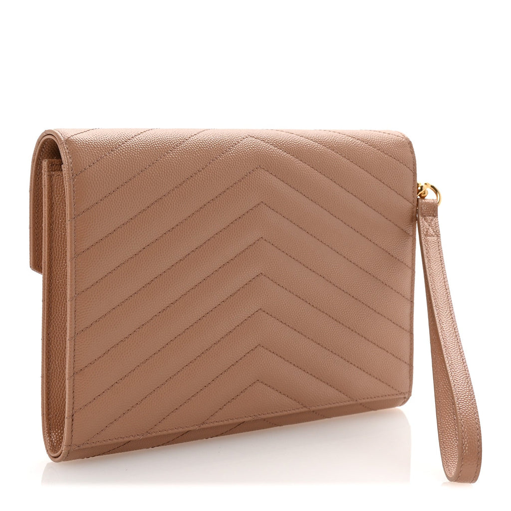 Grain De Poudre Matelasse Chevron Monogram Envelope Vintage Peach