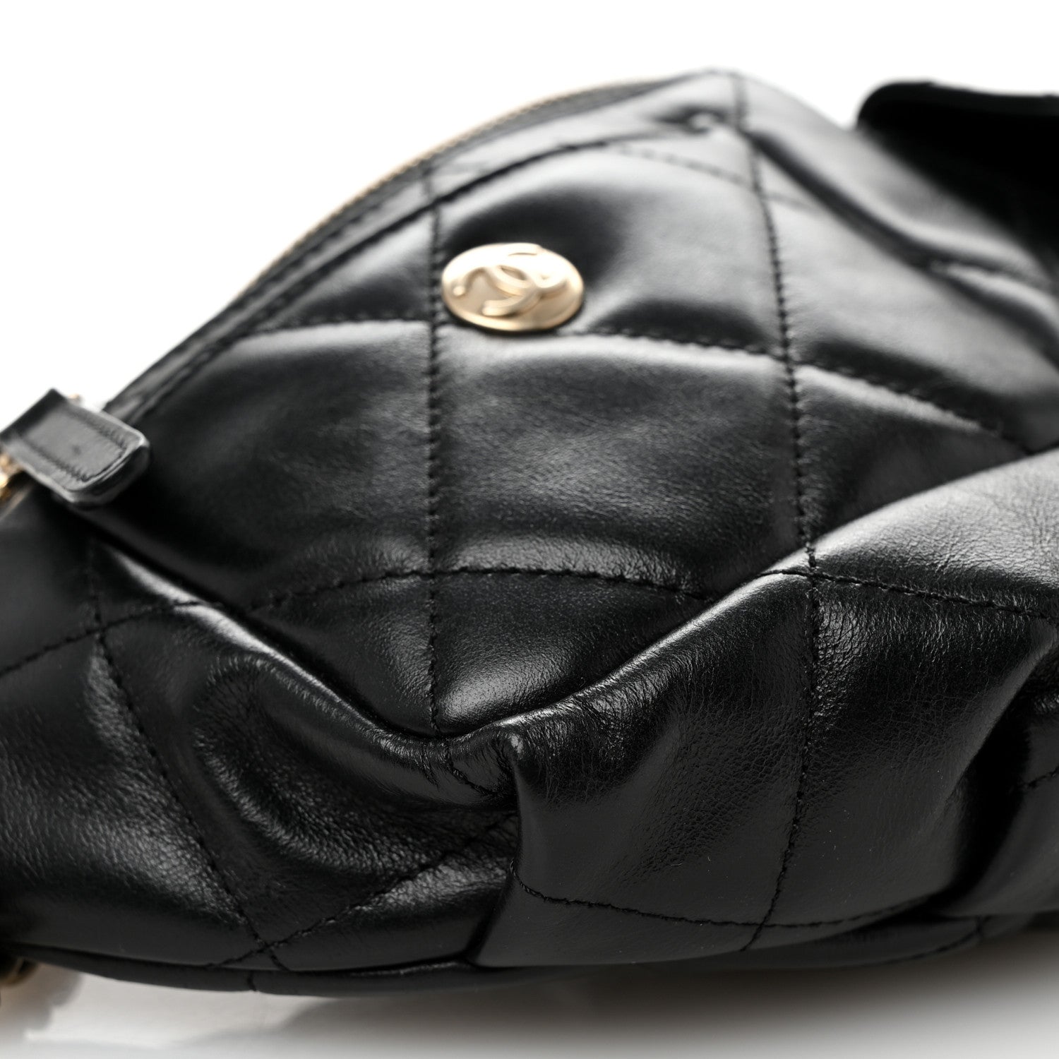 Shiny Aged Calfskin Quilted CC Pockets Jacket Waist Belt Bag Black