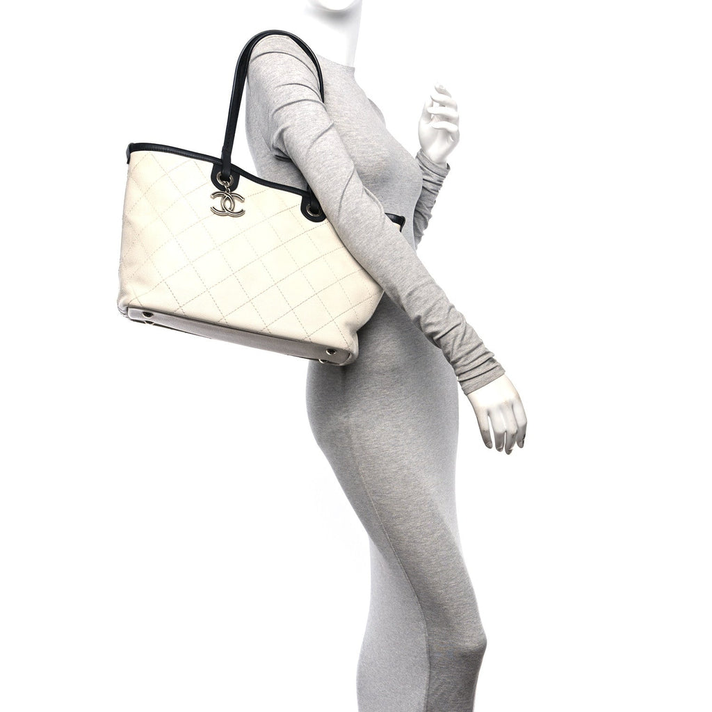 Grained Calfskin Shopping Fever Tote White