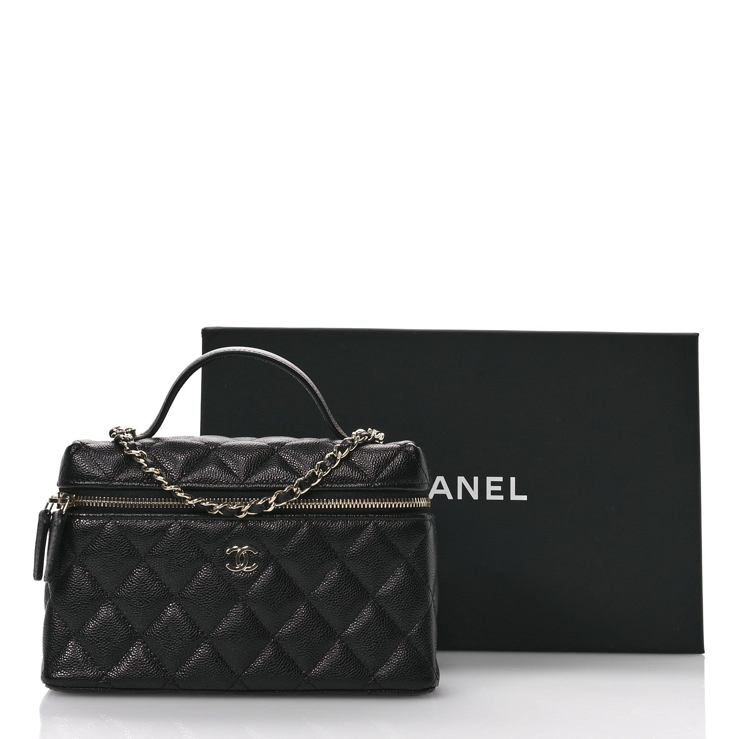 Caviar Quilted Top Handle Slim Vanity With Chain Black