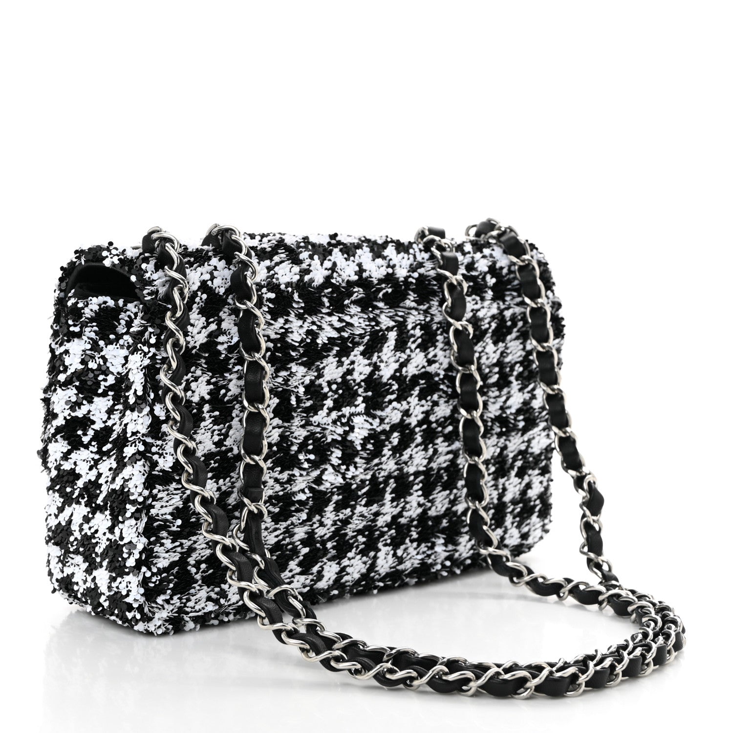 Sequin Houndstooth Medium Flap Black White
