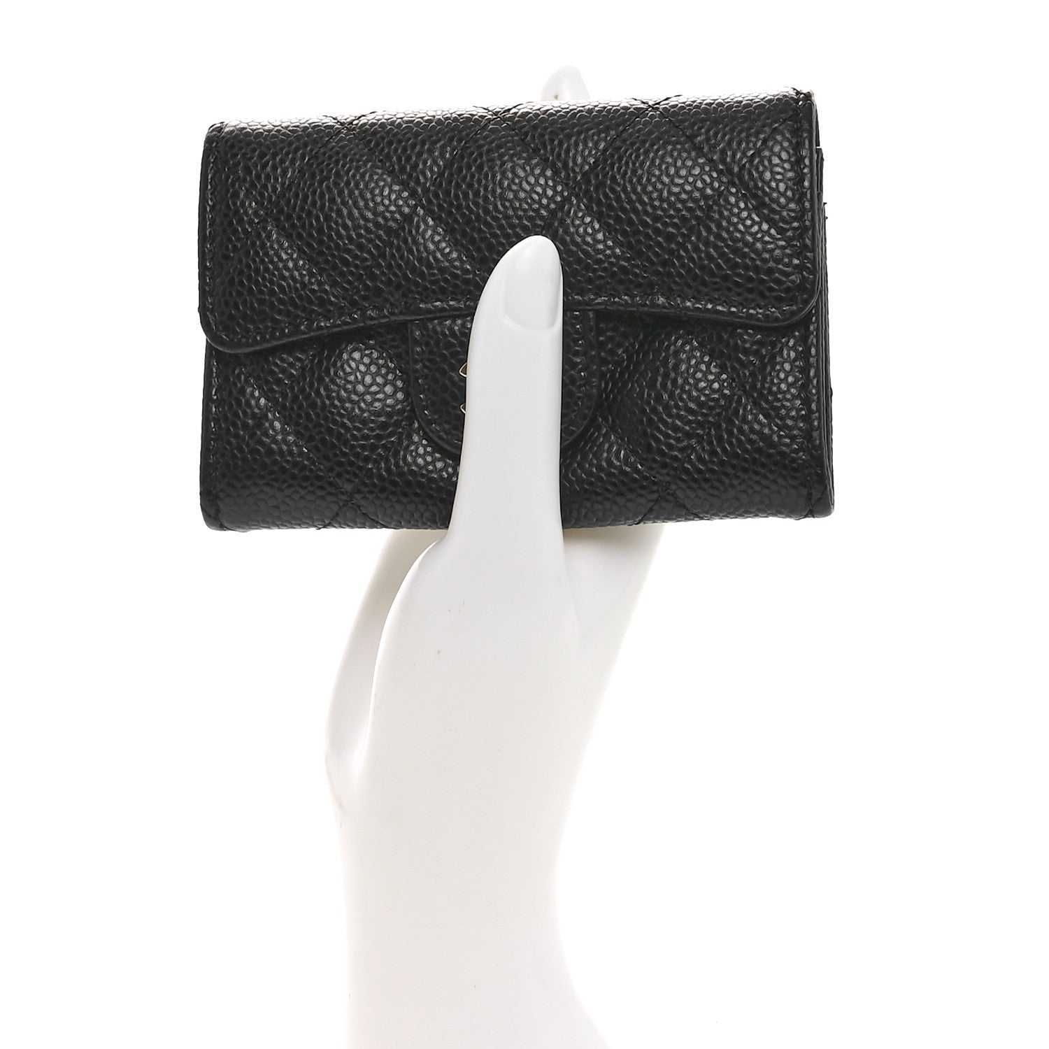 Caviar Quilted Flap  Holder Wallet Black